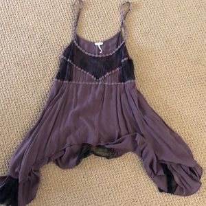 Free People Purple long tank with black lace